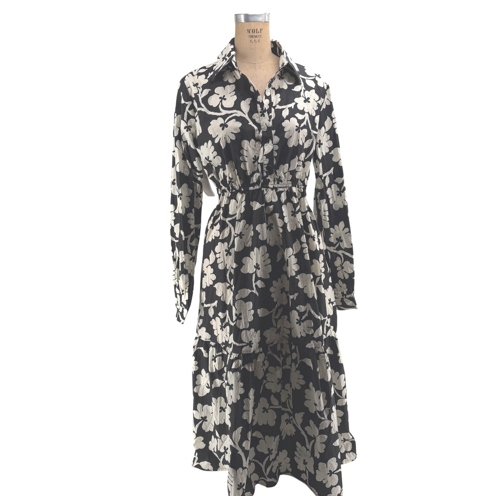 100% Cotton Black and White Floral Maxi Dress